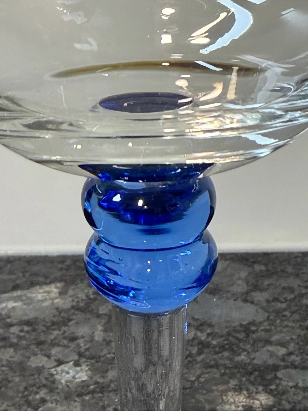 Crystal Blue Knop Tulip Wine Glasses - Set of 2 Vintage Cobalt Blue Accent